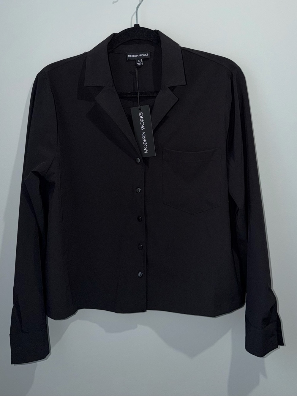 Modern Works Women's Black Button Front Shirt Blouse Small NWT